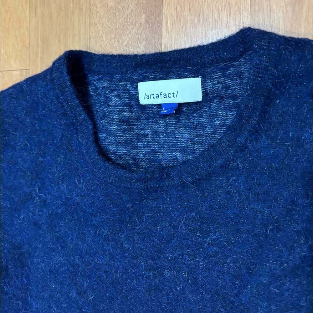Artefact Blue Alpaca Organic Cotton Knit Pullover Sweater Men Large